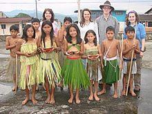OneWorld Classrooms volunteers with students in the Amazon Rain Forest.